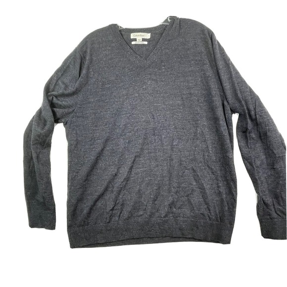 100% Merino Wool Mens Size Large Calvin‎ Klein Grey Light Pullover Sweater - Picture 1 of 12
